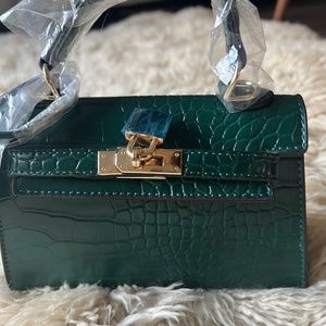 Dark Green Croc Embossed Satchel handbag